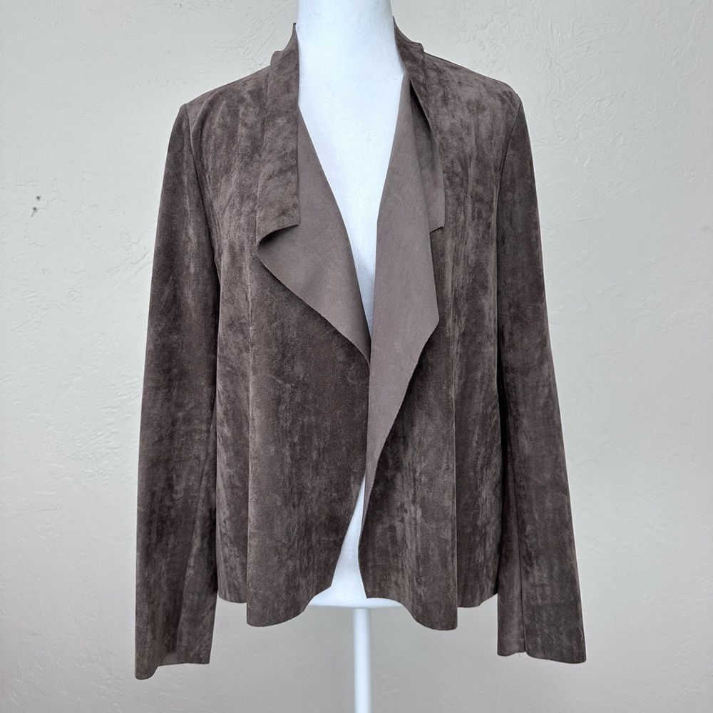 Ellie Kai Ultrasuede Unstructured Faux Suede Open Jacket Blazer Tan Taupe Size M